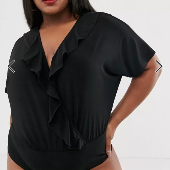 NWT ASOS Curve Angel Sleeve Ruffle Wrap Bodysuit Size 14 - Picture 1 of 8